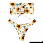 JESPER Women Sexy High Cut Sunflower Print Swimsuit Strapless Drawstring Bandeau Bikini White B07MR26NFS